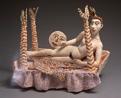 Au clair de la Lune - 1998 - sculpture en terre cuite - 30 x 30 x 15 cm  (Galerie Claire Corcia, Paris)